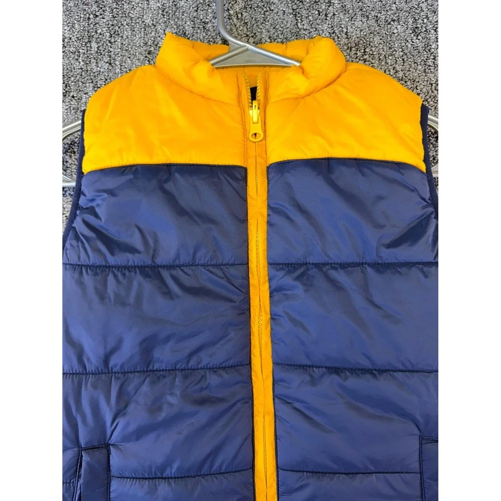 Janie and Jack Reversible Puffer Vest Boys 7/8 Blue Yellow Adventure Outerwear